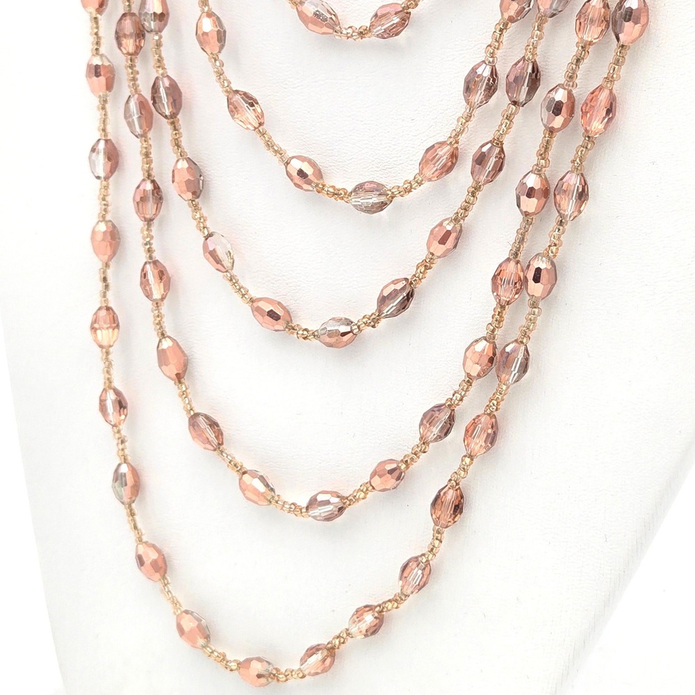 Jules Rose Gold Pink Faceted Glass Multi Strand‎ Beaded Statement Necklace